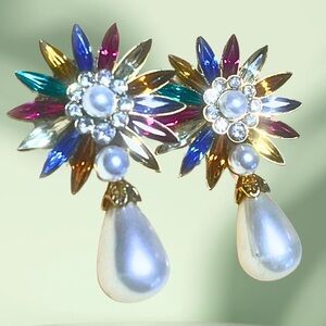 Multicolor Floral Pearl Drop Earrings